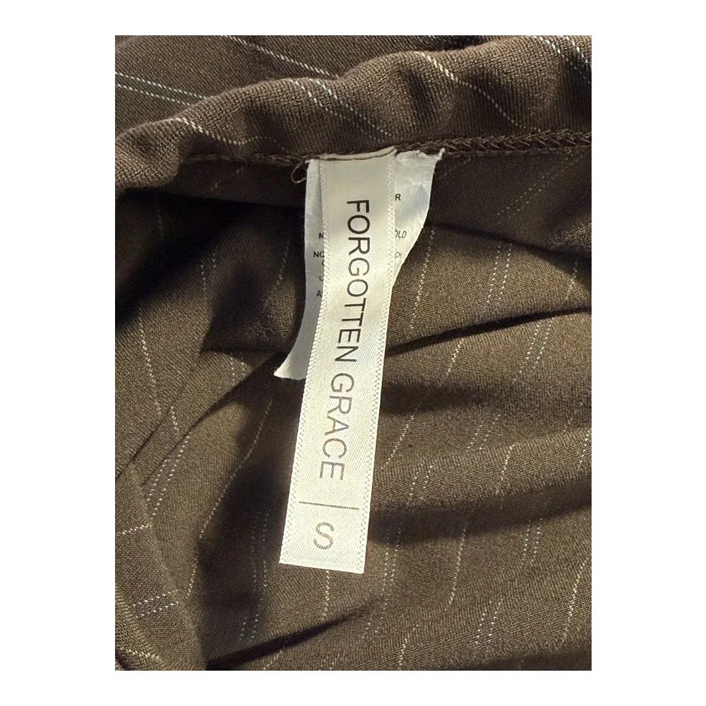 Forgotten Grace Brown Pinstripe Skirt Stretch Knit Pull On‎ Midi Small NWT